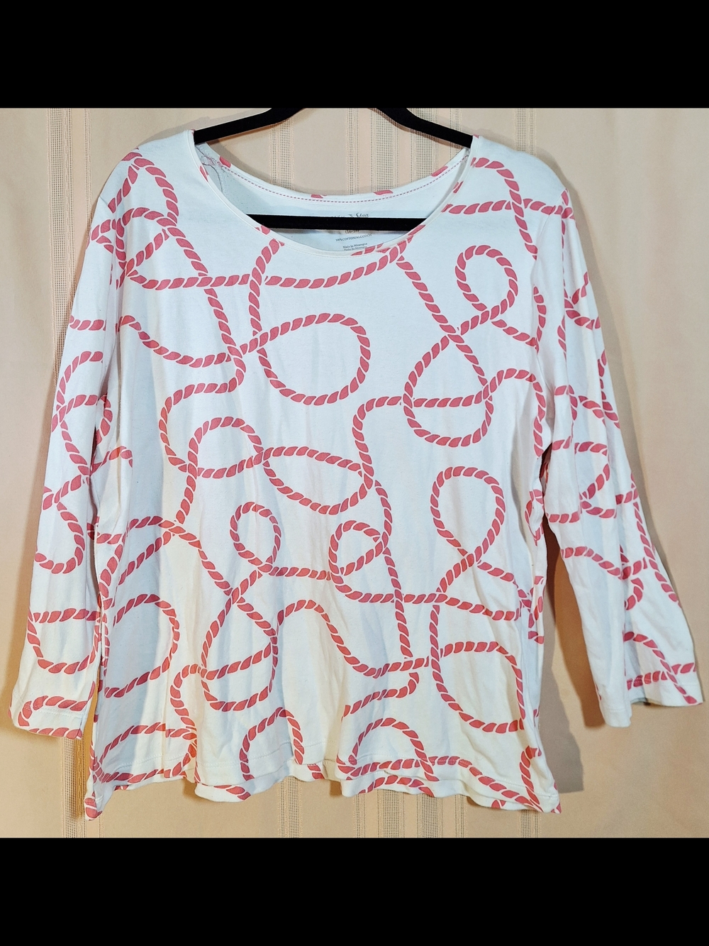 WHITE STAG White and Pink Rope-Print Long Sleeve Tee